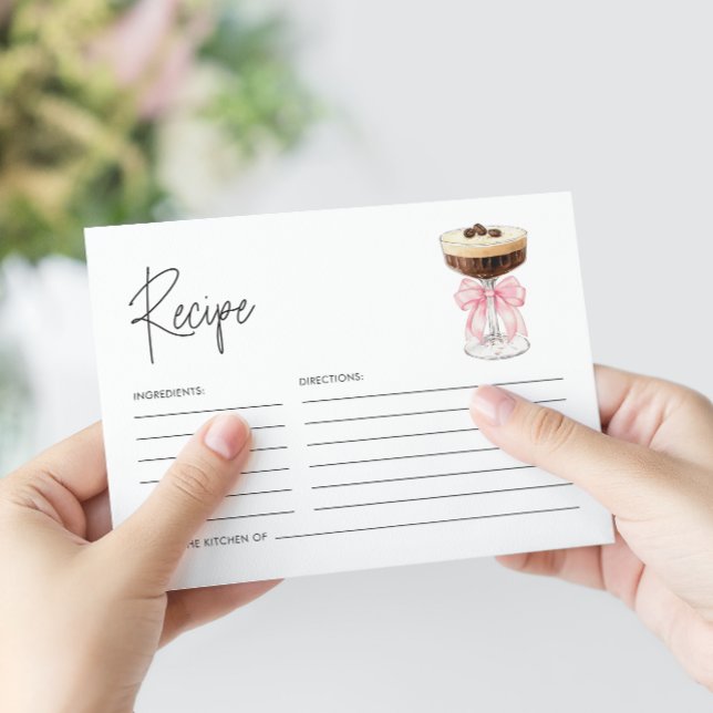 Pink Bow Espresso Martini Bridal Shower Recipe Enclosure Card (Pink Bow Espresso Martini Bridal Shower Recipe Enclosure Card)