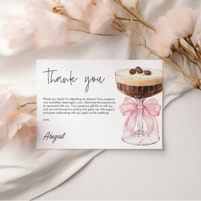 Pink Bow Espresso Martini Bridal Shower Thank You Enclosure Card (Pink Bow Espresso Martini Bridal Shower Thank You Enclosure Card)