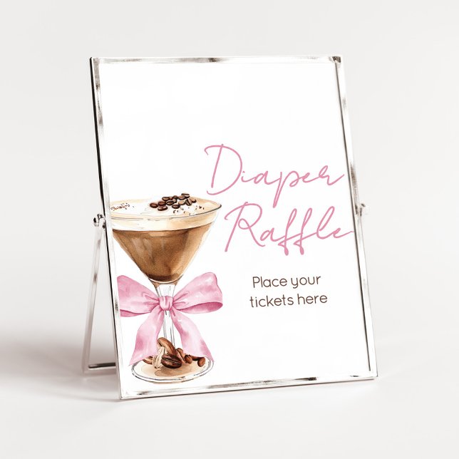 Pink Bow Espresso Shower Diaper Raffle Sign (Espresso Baby Shower Sign)