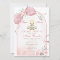 Pink Bow Eucharist Dove Girl First Holy Communion