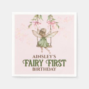Pink Bow Fairy First 1st Birthday Personalised Napkin