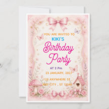 Pink Bow Fairy Garden Birthday Invitation