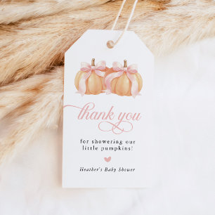 Pink Bow Fall Pumpkin Twins Baby Shower Gift Tags