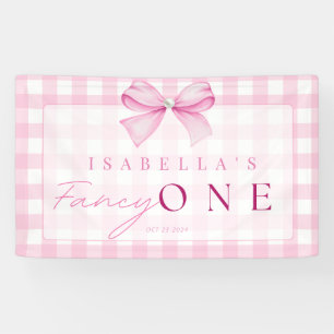 Pink Bow Fancy One Girl 1st Birthday Coquette Banner