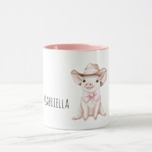Pink Bow Farm Pig Mug