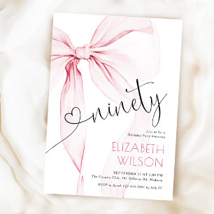 Pink Bow Feminine 90th Birthday Invitation