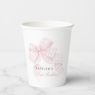 Pink Bow First Birthday Paper Cups