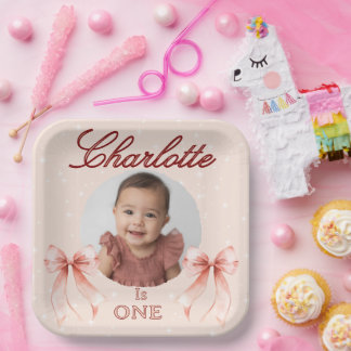 Pink Bow First Birthday! Paper Plate