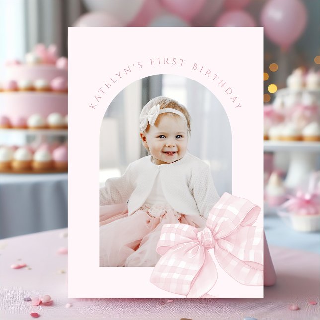  Pink Bow First Birthday Thank You Card (Creator Uploaded)