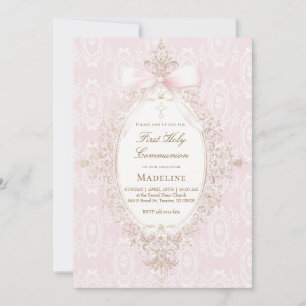 pink bow First Holy Communion girl Invitation