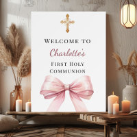 Pink bow First Holy Communion welcome