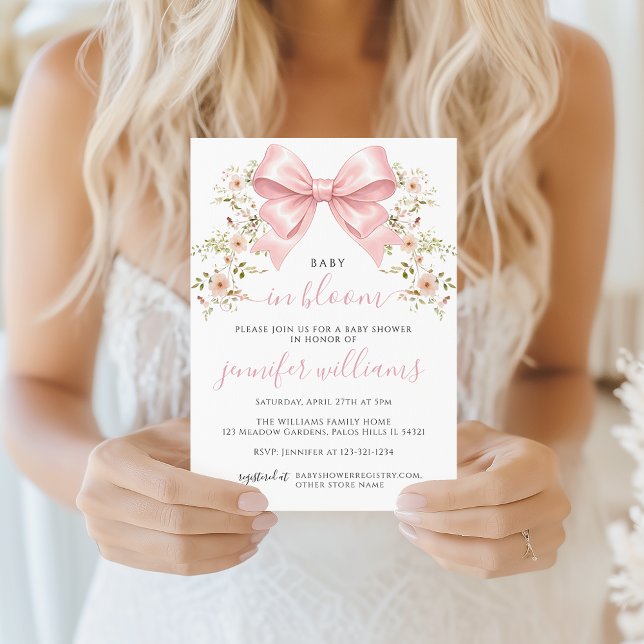 Pink Bow Floral Baby in Bloom Girl Shower Invitation (Creator Uploaded)