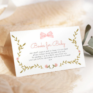 Pink Bow Floral Baby Shower Books for Baby Enclosure Card