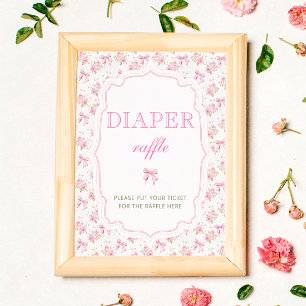 Pink Bow Floral Baby Shower Diaper Raffle Poster