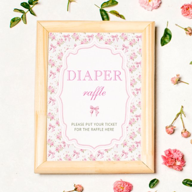 Pink Bow Floral Baby Shower Diaper Raffle Poster (Creator Uploaded)