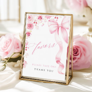 Pink Bow Floral Baby Shower Favors Table Sign