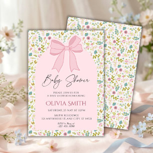 Pink Bow Floral Baby Shower Invitation