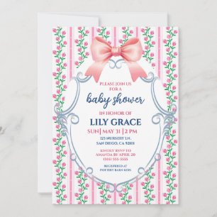 Pink Bow Floral Baby Shower Invitation