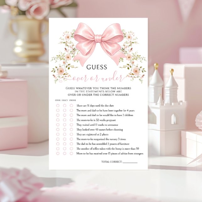 Pink Bow Floral Baby Shower Over or Under Game (Creator Uploaded)
