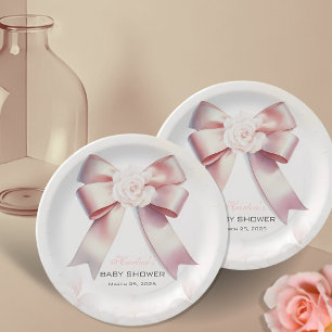 Pink Bow floral Baby Shower  Paper Plate