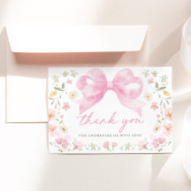 Pink Bow Floral Baby Shower Thank You