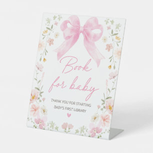 Pink Bow Floral Book For Baby Baby Shower Table Pedestal Sign