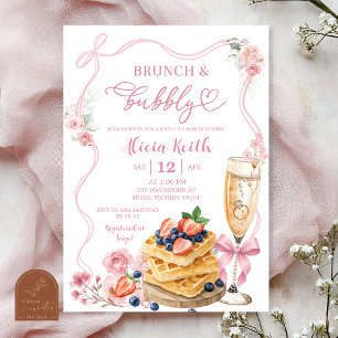 Pink Bow Floral Bridal Brunch and Bubbly Invitatio Invitation