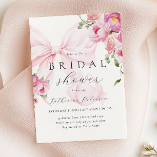 Pink Bow Floral Bridal Shower Invitation
