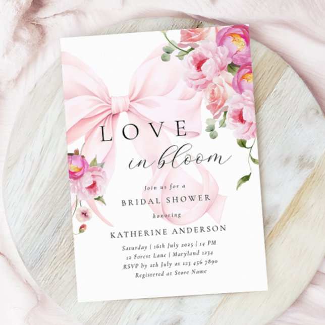 Pink Bow Floral Bridal Shower Invitation (Creator Uploaded)