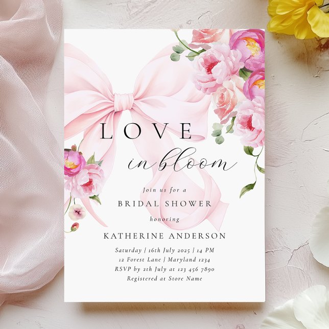 Pink Bow Floral Bridal Shower Invitation (Creator Uploaded)