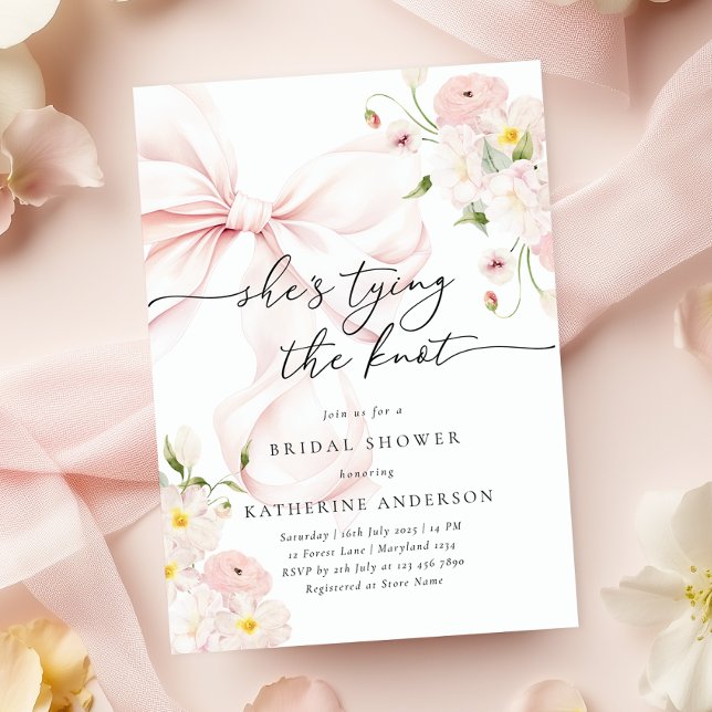 Pink Bow Floral Bridal Shower Invitation (Creator Uploaded)