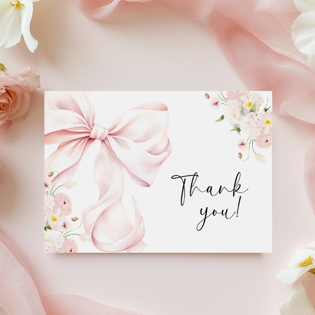 Pink Bow Floral Bridal Shower Thank You Card (Creator Uploaded)