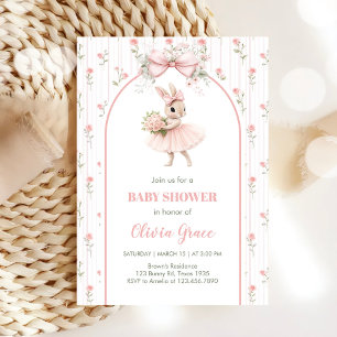 Pink Bow & Floral Bunny Baby Shower  Invitation