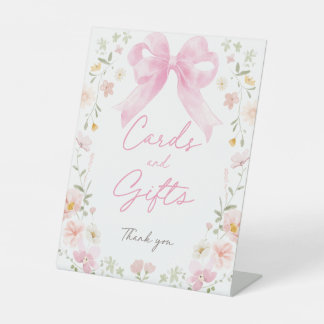 Pink Bow Floral Cards & Gifts Baby Shower Table Pedestal Sign