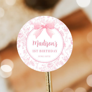 Pink Bow Floral Chinoiserie Birthday Sticker