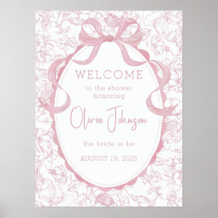Pink Bow Floral Chinoiserie Bridal Shower Welcome Poster
