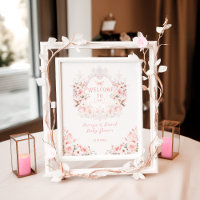 Pink Bow Floral Crest Baby Girl Shower
