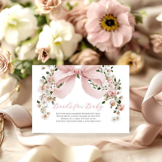 Pink Bow Floral Girl Baby Shower Books for Baby Enclosure Card