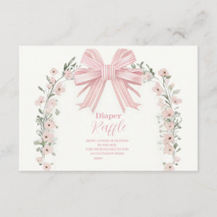 Pink Bow Floral Girl Baby Shower Raffle Diapper Enclosure Card