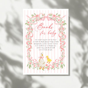 Pink Bow Floral Goose Baby Shower Books for Baby Enclosure Card