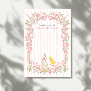 Pink Bow Floral Goose Baby Shower Thank You Card