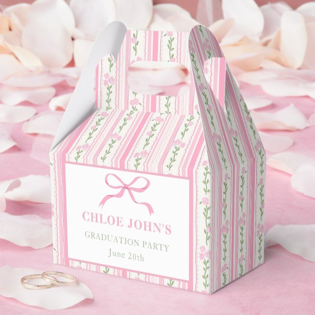 Pink Bow Floral Graduation Favour Box (Wedding)