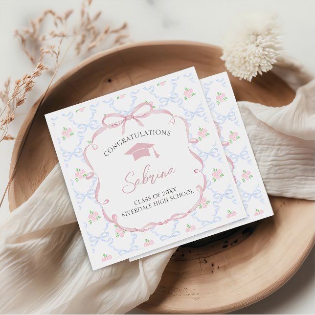 Pink Bow Floral Graduation Napkins (Creator Uploaded)