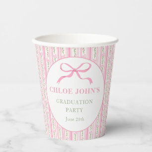 Pink Bow Floral Graduation Paper Cups