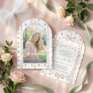 Pink Bow Floral Graduation Party Invitation