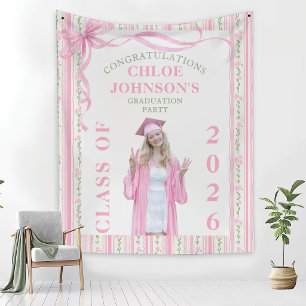 Pink Bow Floral Graduation Tapestry