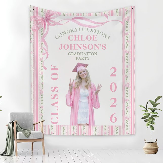 Pink Bow Floral Graduation Tapestry (Creator Uploaded)