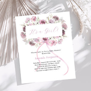 Pink bow floral it's a girl Baby Shower invitation