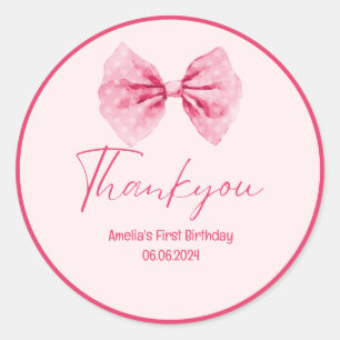 Pink Bow floral little miss Onederful 1st birthday Classic Round Sticker
