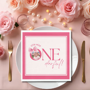 Pink Bow floral little miss Onederful birthday Napkin